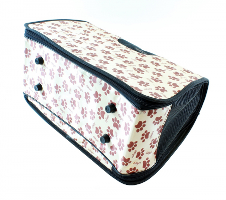 Geanta transport caini sau pisici 45x20x27 cm, pliabila, bej imprimeu  labute [3]
