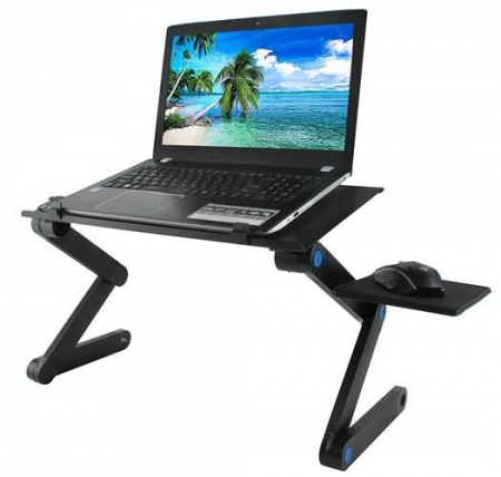 Import EmagMarketplace - Masuta rabatabila pentru laptop inaltime reglabila USB cooler racire 27X48 cm cu Mouse Pad negru