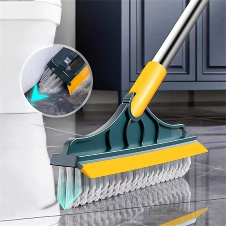 Matura 2in1 Perie cu Racleta pentru Spalat Podeaua Anete®, Cap Detasabil/Rotativ 120°, Perii in Forma de V,  Otel Inoxidabil, Plastic/Polipropilena, 100x22cm, Verde-galben [6]