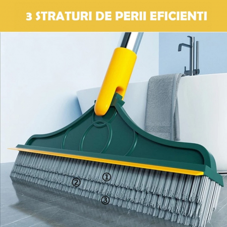 Matura 2in1 Perie cu Racleta pentru Spalat Podeaua Anete®, Cap Detasabil/Rotativ 120°, Perii in Forma de V,  Otel Inoxidabil, Plastic/Polipropilena, 100x22cm, Verde-galben [12]