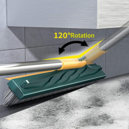 Matura 2in1 Perie cu Racleta pentru Spalat Podeaua Anete®, Cap Detasabil/Rotativ 120°, Perii in Forma de V,  Otel Inoxidabil, Plastic/Polipropilena, 100x22cm, Verde-galben [10]