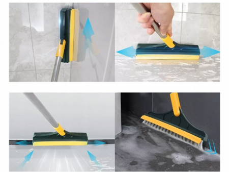 Matura 2in1 Perie cu Racleta pentru Spalat Podeaua Anete®, Cap Detasabil/Rotativ 120°, Perii in Forma de V,  Otel Inoxidabil, Plastic/Polipropilena, 100x22cm, Verde-galben [5]