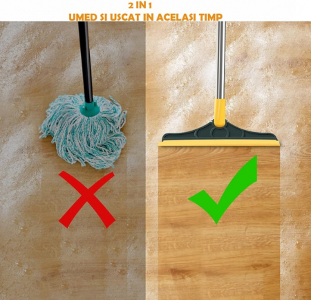 Matura 2in1 Perie cu Racleta pentru Spalat Podeaua Anete®, Cap Detasabil/Rotativ 120°, Perii in Forma de V,  Otel Inoxidabil, Plastic/Polipropilena, 100x22cm, Verde-galben [11]