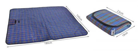 Patura Picnic Impermeabila, Pliabila Cu Maner, Albastra model  tartan [2]
