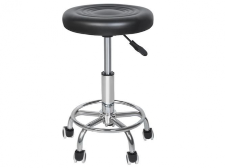 Import EmagMarketplace - Scaun hidraulic cu roti negru rotund din piele ecologica