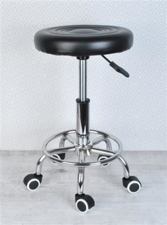 Scaun hidraulic cu roti negru rotund din piele ecologica [2]