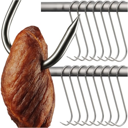 Accesorii gratar - Set 15 carlige din inox pentru macelarie sau afumatoare carne, tip S, 15 cm