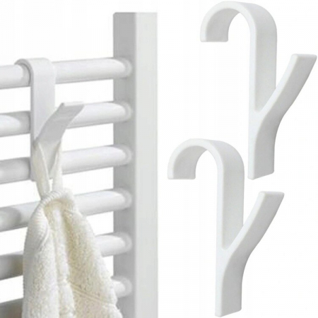Accesorii chiuvete - Set 2 carlige pentru calorifer, plastic alb, 2.5 x 6 x 10 cm