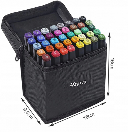 Set 40 markere colorate duble, scriere si evidentiere, geanta depozitare [2]