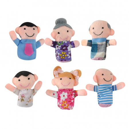 Import EmagMarketplace - Set 6 papusi pentru degete Iso Trade, Bumbac, Model cu membrii familiei, Dimensiuni diferite, Multicolor