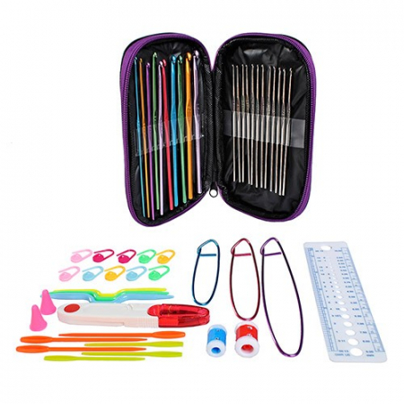 Set de crosetat Ruhhy, cu 50 piese, cu husa gri de depozitare [7]