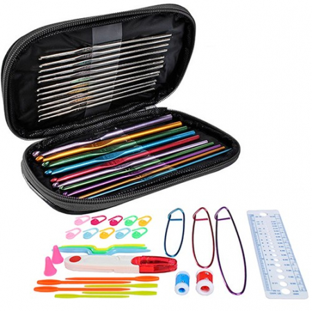Set de crosetat Ruhhy, cu 50 piese, cu husa gri de depozitare [2]
