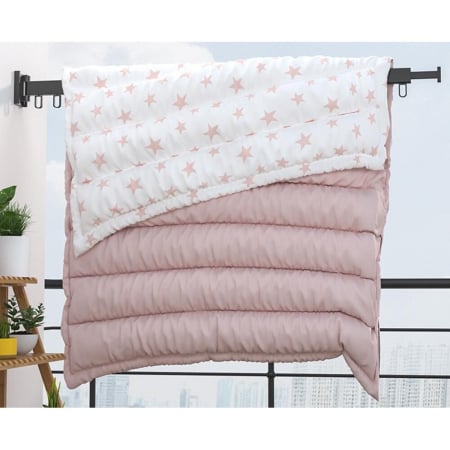 Suport de haine retractabil Ruhhy, 127 cm, aluminiu, montat pe perete, uscator de rufe cu suport pentru umerase, pentru balcon, baie, dormitor, negru [3]