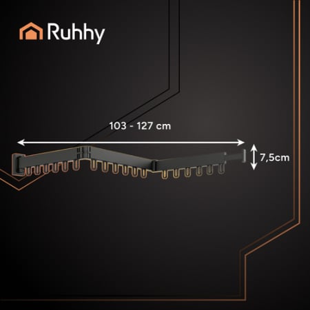 Suport de haine retractabil Ruhhy, 127 cm, aluminiu, montat pe perete, uscator de rufe cu suport pentru umerase, pentru balcon, baie, dormitor, negru [7]