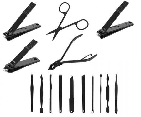 Trusa de unghii 15 piese, manichiura, indepartare puncte negre, penseta si instrument curatare auriculara clutch negru [8]