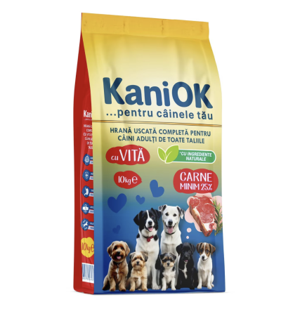 Caini - KaniOK cu vita, 10kg, toate taliile, 25% proteine