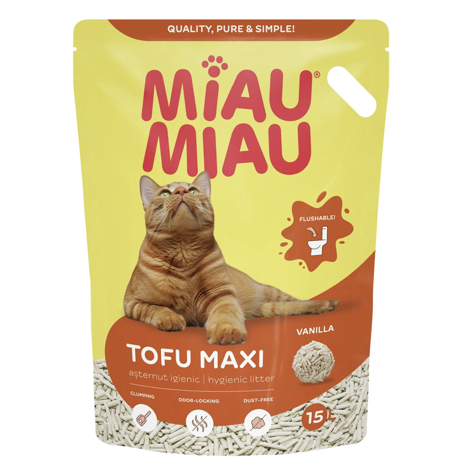 Asternut tofu, Miau Miau, pentru pisici Vanilie 15 L