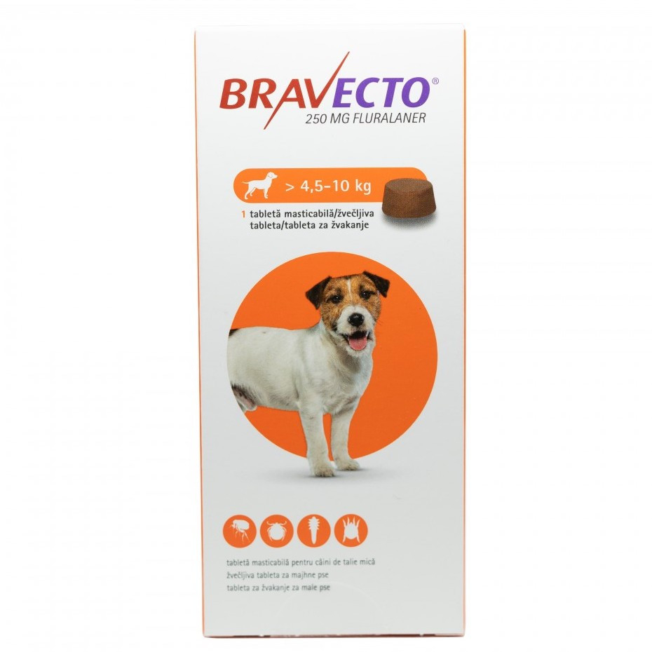 Bravecto Antipulgas Cães 4,5-10kg - Kit 5 Comprimidos 250mg