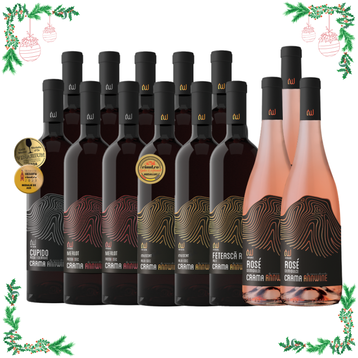 Pachetul Belsug de Sarbatori – 3 Muscat + 3 Feteasca Regala + 3 Rose + 3 Merlot + 2 Cupido [1]