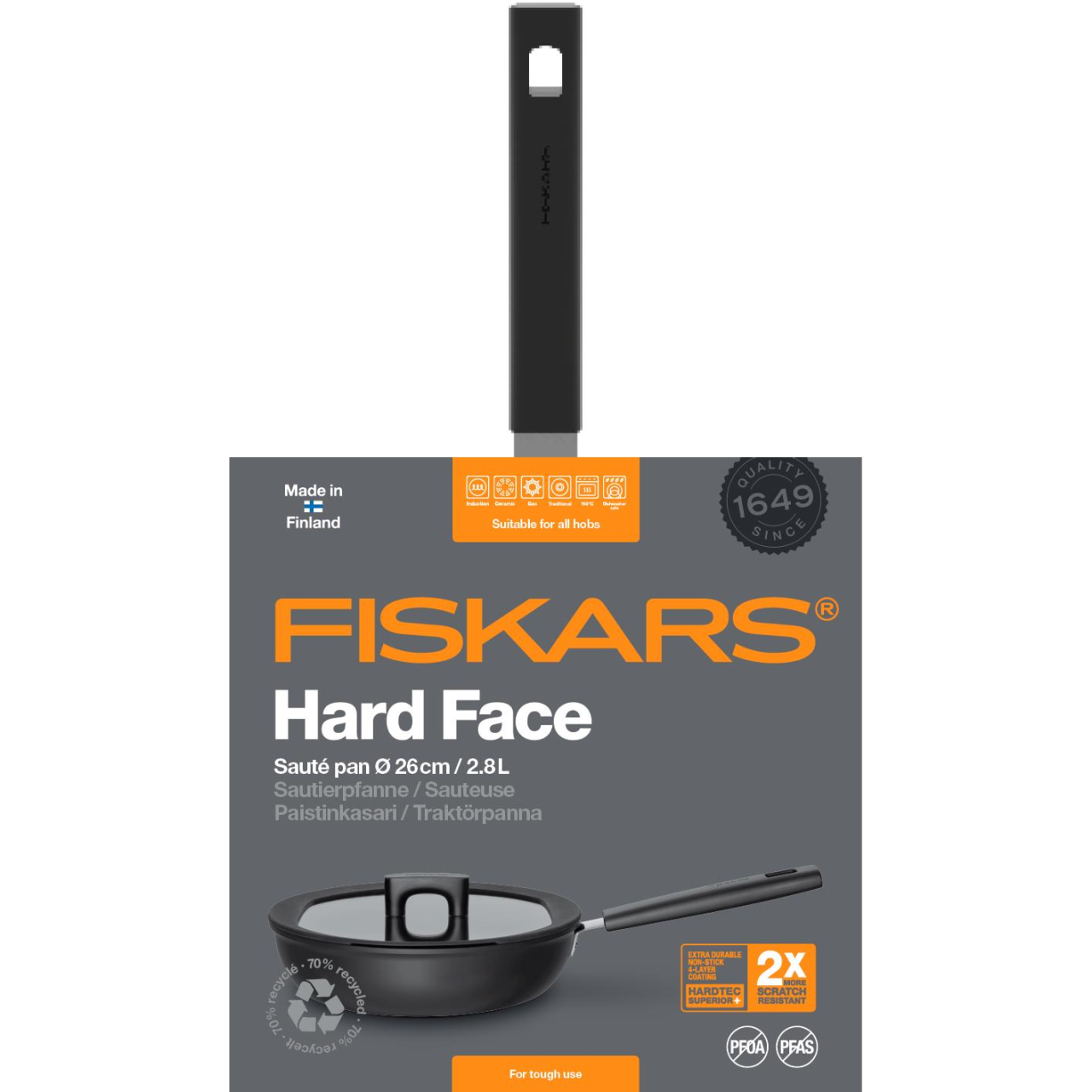 Tigaie pentru sote cu capac Fiskars Hard Face, 26 cm, 2.8 L [7]