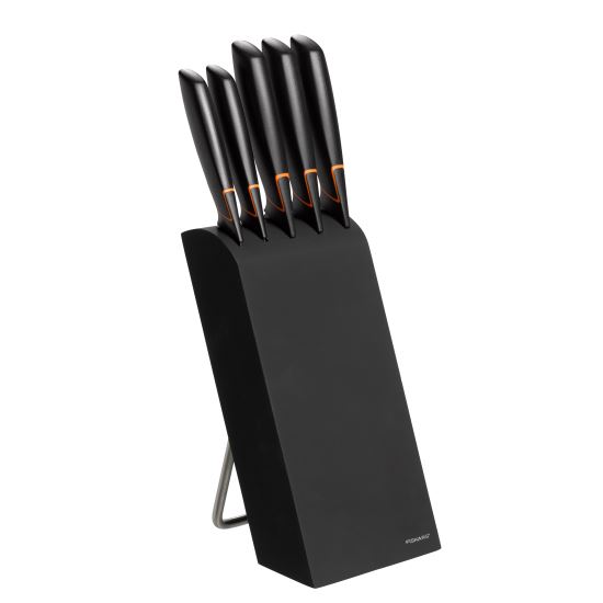Set 5 cutite + suport Fiskars Edge, otel inoxidabil, negru [1]