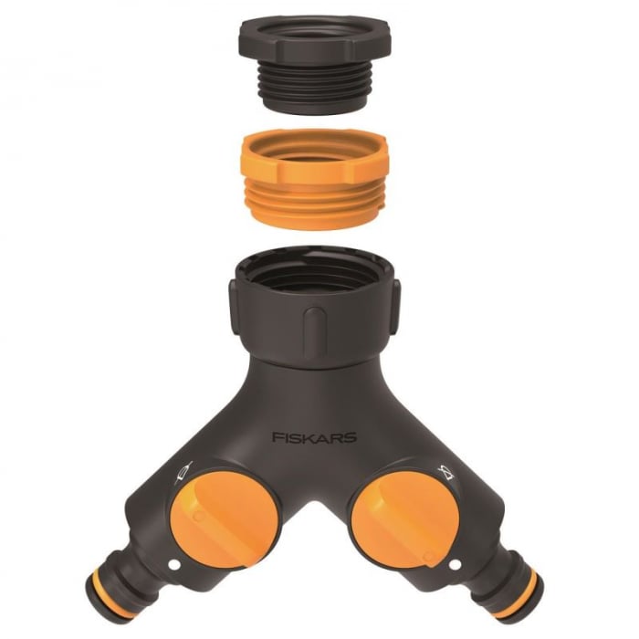 Conector pentru robinet Fiskars, doua cai, on/off, 1/2", 3/4", 1" [2]