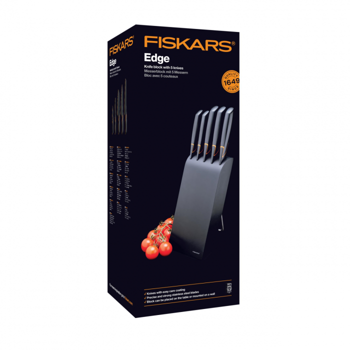 Set 5 cutite + suport Fiskars Edge, otel inoxidabil, negru [5]