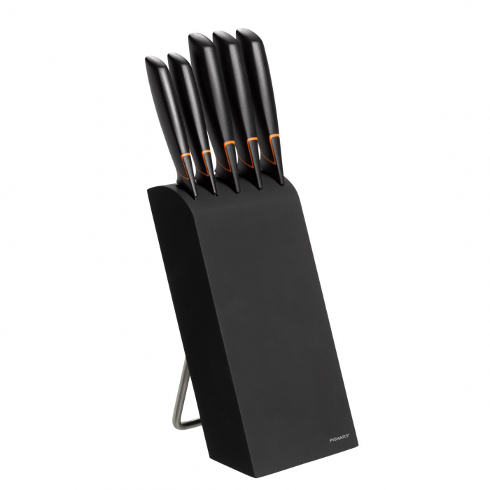 Set 5 cutite + suport Fiskars Edge, otel inoxidabil, negru [2]