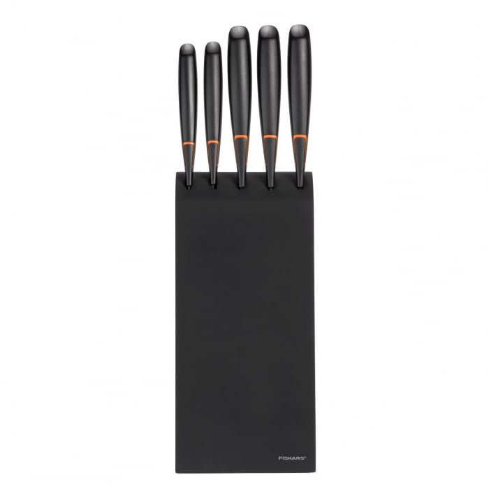Set 5 cutite + suport Fiskars Edge, otel inoxidabil, negru [3]