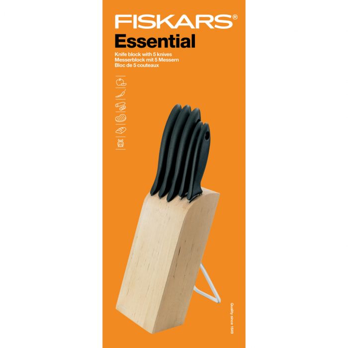 Set 5 cutite + suport Fiskars Essential, otel inoxidabil [2]
