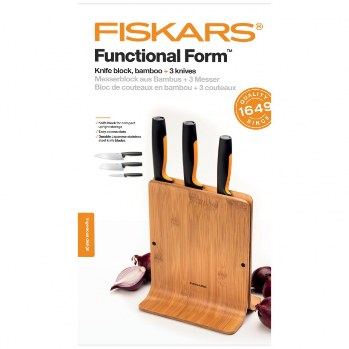 Suport din bambus pentru 3 cutite Fiskars Functional Form [2]