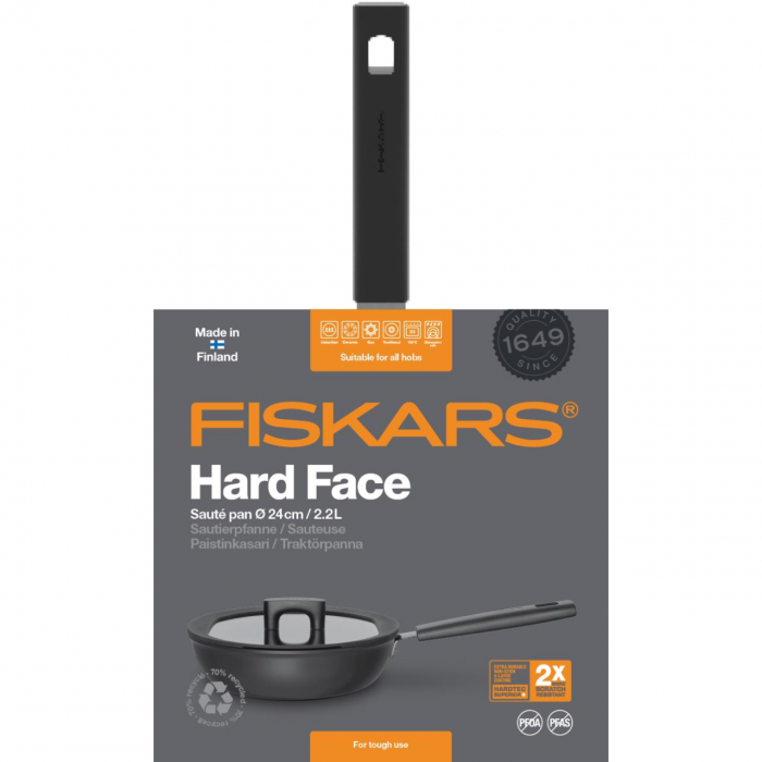 Tigaie pentru sote cu capac Fiskars Hard Face, 24 cm, 2.2 L [7]