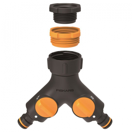 Conector pentru robinet Fiskars, doua cai, on/off, 1/2", 3/4", 1" [1]