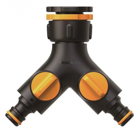 Irigare - Conector pentru robinet Fiskars, doua cai, on/off, 1/2", 3/4", 1"
