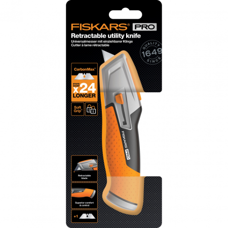Cutit utilitar cu lama retractabila trapezoidala Fiskars CarbonMax, 1027223, 177 mm, 171 g [2]