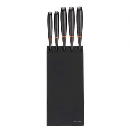 Set 5 cutite + suport Fiskars Edge, otel inoxidabil, negru [2]