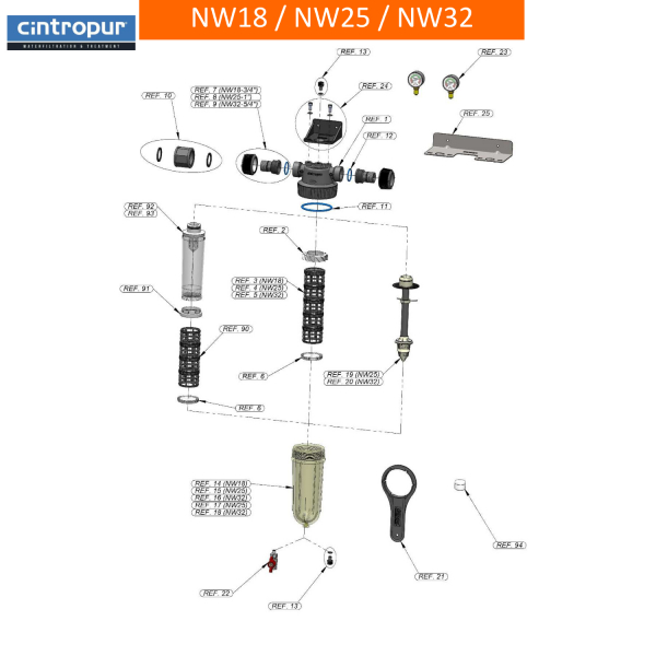 Tub central cu distribuitor pentru filtrul centrifugal Cintropur NW32 TE [2]