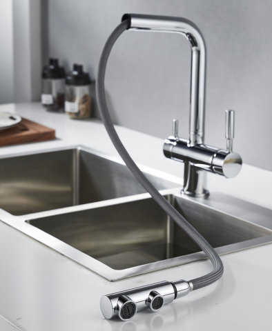 Baterie bucătărie 3 căi cu pipă extractibilă  SH-404 Graphite – apă caldă, rece și filtrată [1]