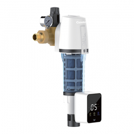 Prefiltru automat apa Canature cu sita inox si manometru si regulator presiune din seria CPF-8-L [1]