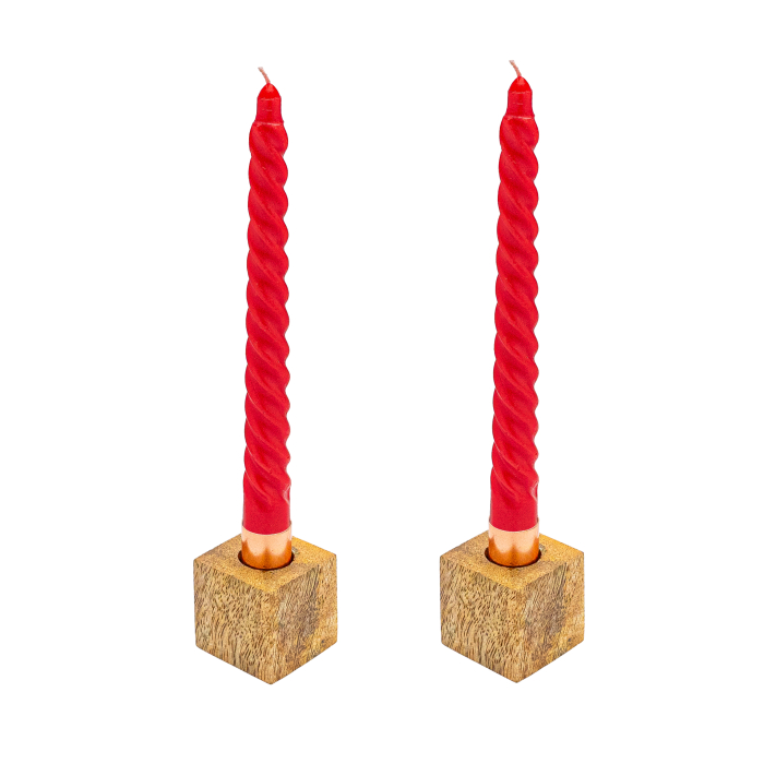 Set 2 suporturi pentru lumânări din cupru și lemn [3]