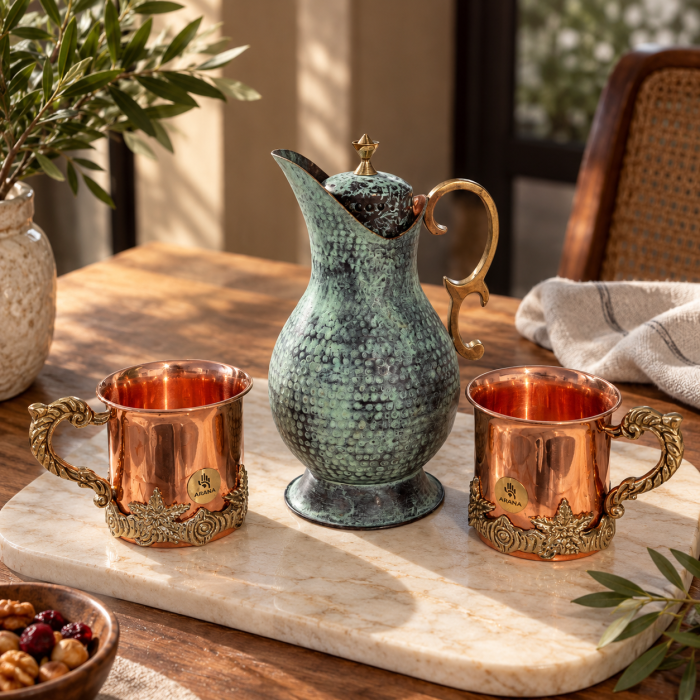 ARANA Design Prémium Szett – Bull Jug Smarald Rézkancsó 2,5 L + 2 ARANA Design Rézbögre 650 ml [3]