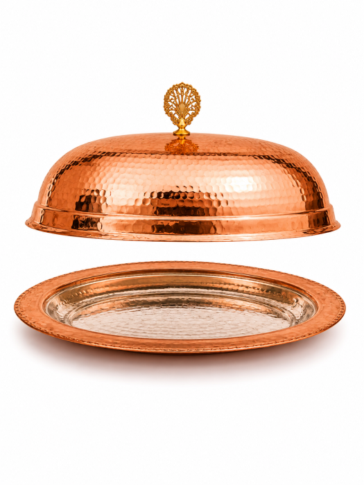 Platou de servire din cupru 40 cm cu capac [3]