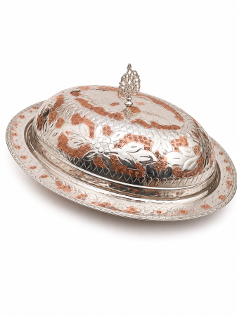 Tavi din cupru si alama - Platou Royal din Cupru Nichelat 42 cm
