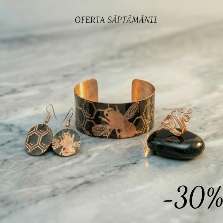 Bijuterii din cupru - Pachet din cupru „Fagure” – Brățară, Cercei & Inel