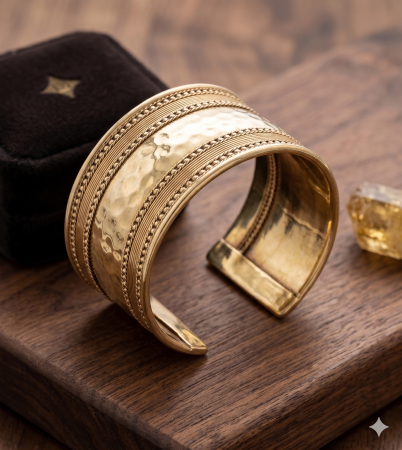 Brățară Cuff din Alamă Aurie – Textură Ciocanită, Handmade [1]