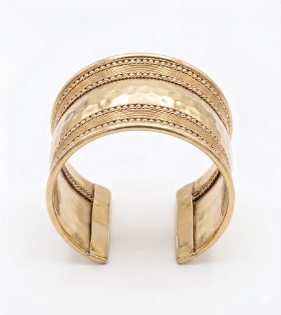 Brățară Cuff din Alamă Aurie – Textură Ciocanită, Handmade