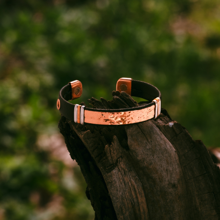 Copper bracelets - "BlackLeather" Pure Copper and Synthetic Leather Bracelet