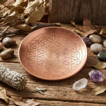 Tavi din cupru si alama - Farfurie din Cupru Floarea Vieții