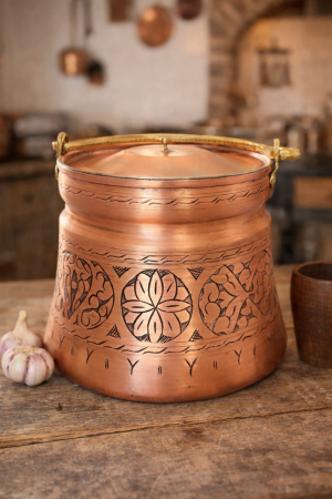 Vase din cupru - Ръчно гравирана медна тенджера 5 литра