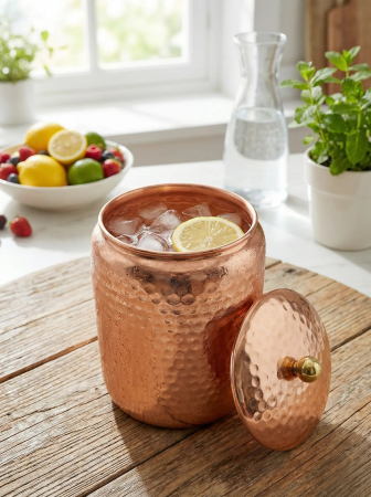 Pahare si Cani din Cupru - Pahar din cupru cu capac 600 ml